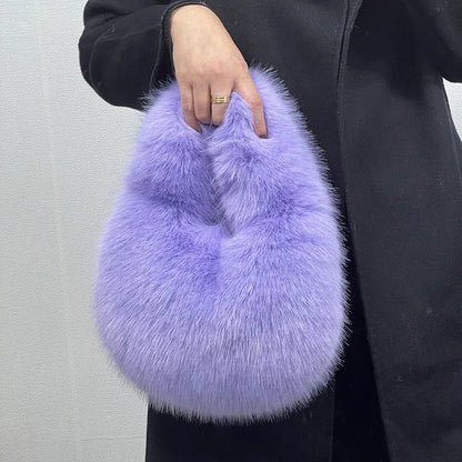 Fluffy Faux Fur Half Moon Bag – Women's Luxury Small Tote