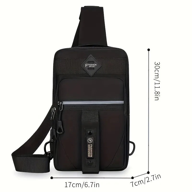 Men's Nylon Chest Bag Multi-Compartment Crossbody Sling