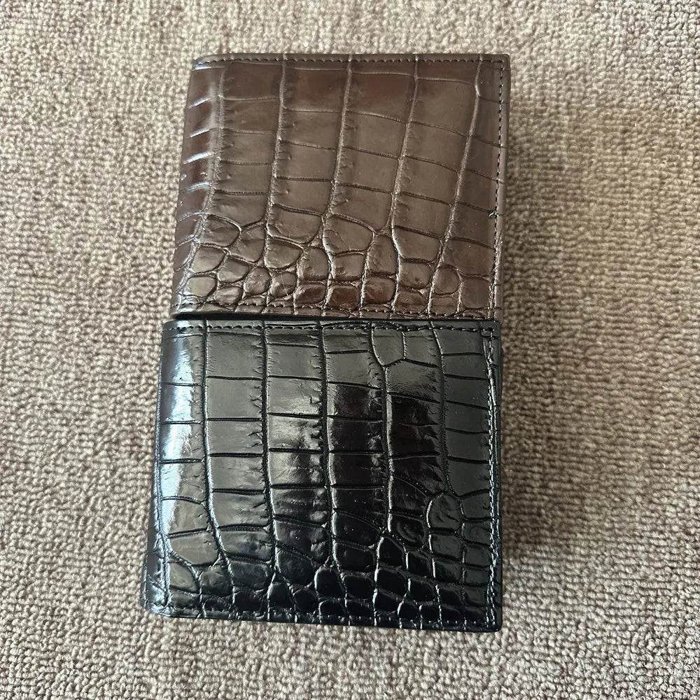 Genuine Leather Crocodile-Embossed Card Holder Wallet