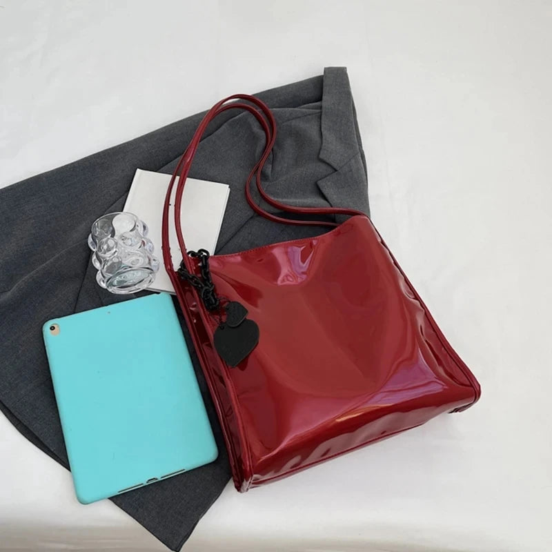 Patent Leather Shoulder Bag for Women – Chic Chain Tote