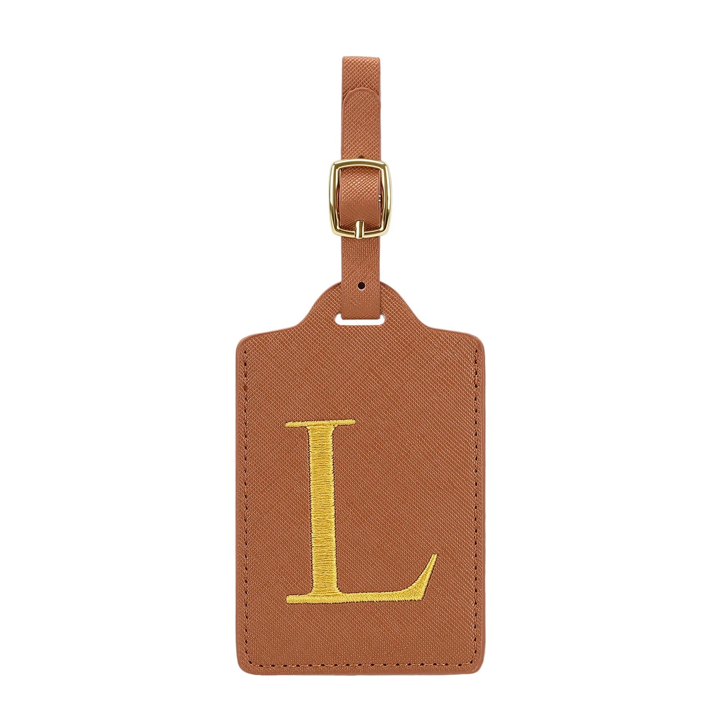 Personalized Initial Luggage Tag – Brown PU Leather Monogram Suitcase Label