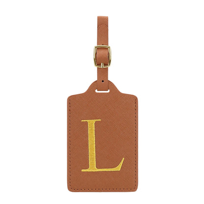 Personalized Initial Luggage Tag – Brown PU Leather Monogram Suitcase Label