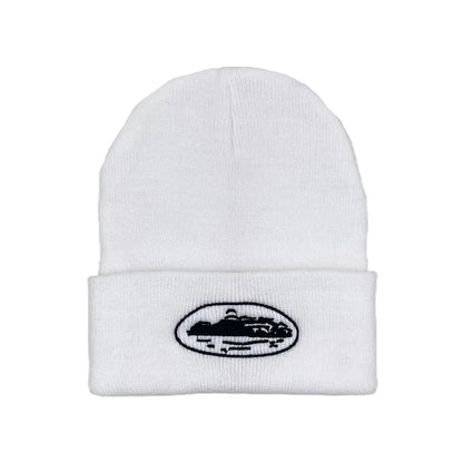 Winter Knitted Beanie Hat – Star & Ship Embroidery Warm Cap
