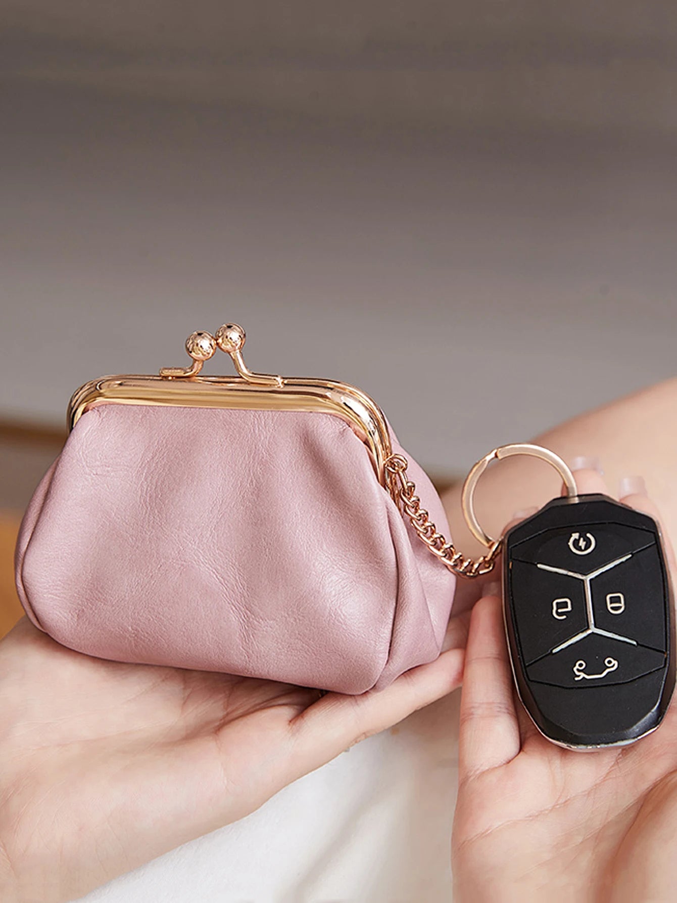 Kiss Lock Coin Purse Mini PU Leather Wallet for Women