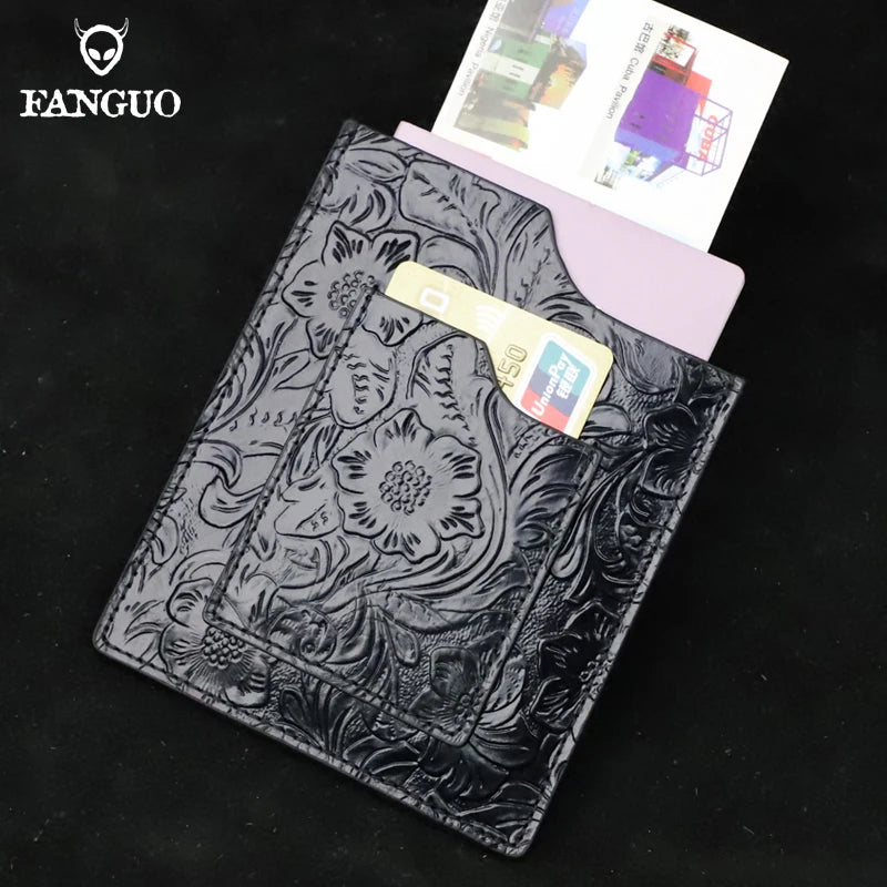 Genuine Leather Passport Holder – Floral Embossed Travel Wallet