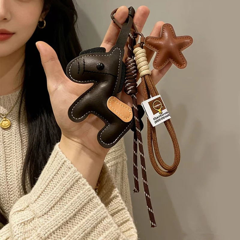 Leather Pony Bag Charm Keychain – Cute Horse Pendant for Women