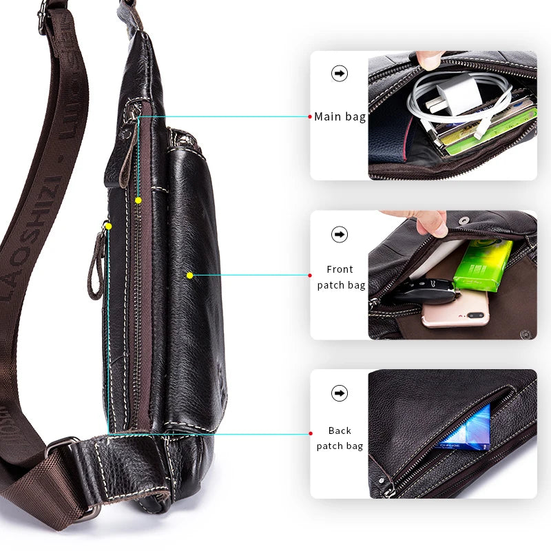 Genuine Leather Men's Triangle Sling Chest Bag – Retro Mini