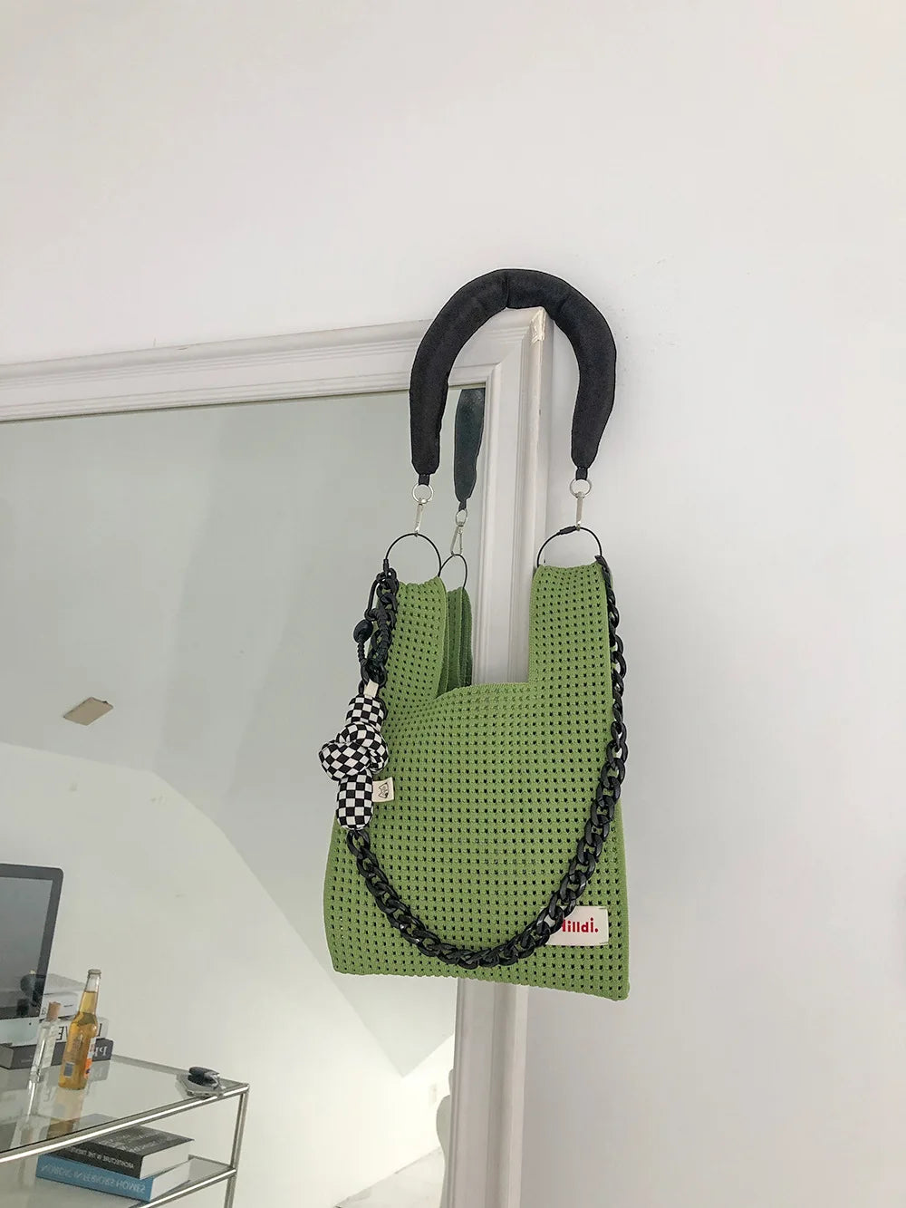 Beach Handbag Girls Summer Rope Hollow Out Hand Woven Shoulder Crossbody Totes Bag Women Knitting