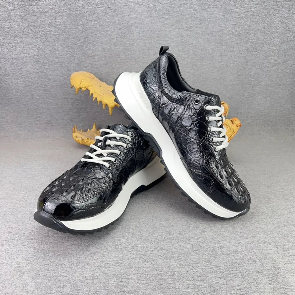 Crocodile Leather Men's Luxury Lace-Up Sneakers Low-Top Casual Shoes