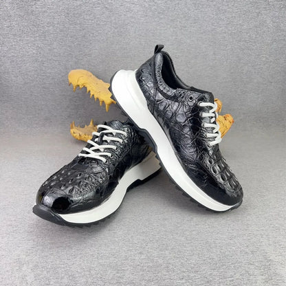 Crocodile Leather Men's Luxury Lace-Up Sneakers Low-Top Casual Shoes