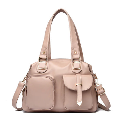 Leather Tote Handbag with Dual Front Pockets & Arrow Hardware