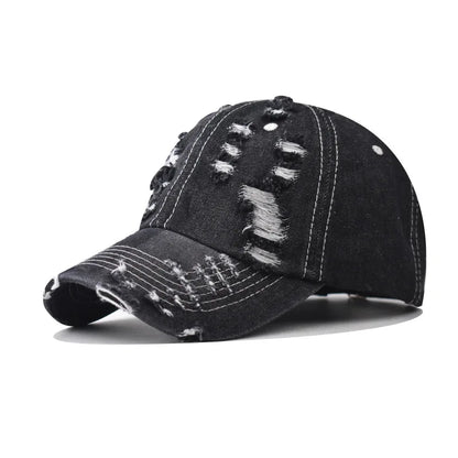 Distressed Denim Baseball Cap – Unisex Snapback Hat