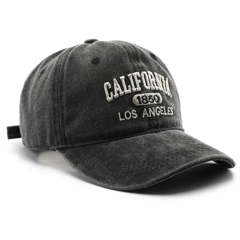 Vintage Washed Cotton Baseball Cap – Embroidered Letter Hat for Men & Women