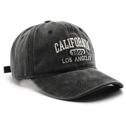 Vintage Washed Cotton Baseball Cap – Embroidered Letter Hat for Men & Women