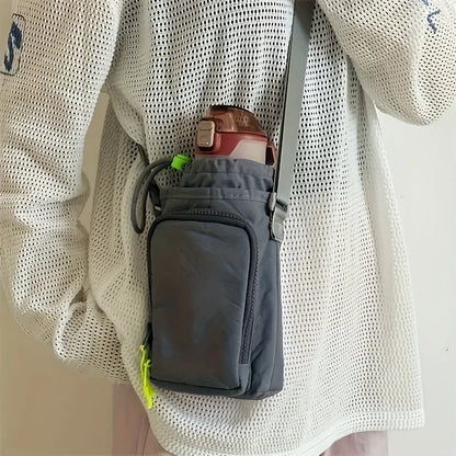 Mini Nylon Crossbody Bag with Phone Pocket & Bottle Holder