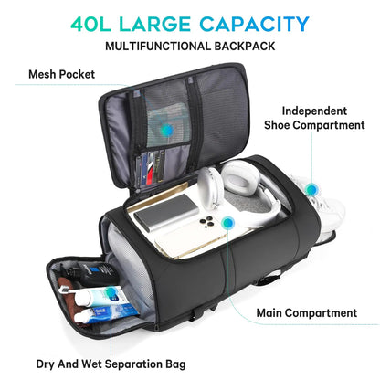 Bange Large Capacity Travel Backpack – Dry Wet Separation for Men