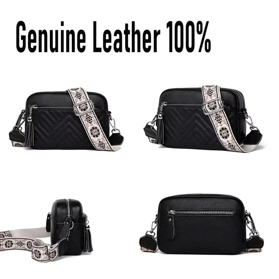 Quilted Leather Crossbody Bag for Women – Boho Guitar Strap Shoulder Bag