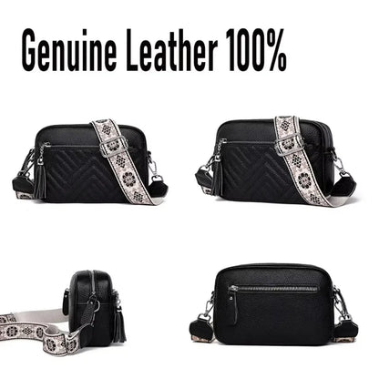 Quilted Leather Crossbody Bag for Women – Boho Guitar Strap Shoulder Bag