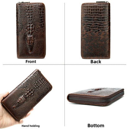Crocodile Pattern Leather Long Wallet for Men – RFID Blocking