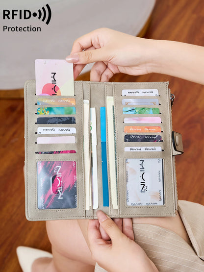 RFID Blocking Long Bifold Wallet for Women