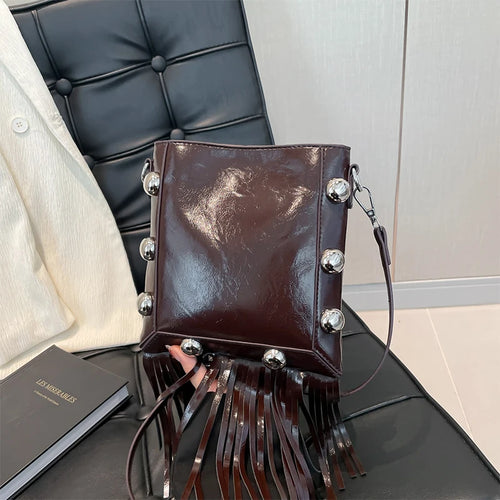 Tassel Rivet Shoulder Bag for Women – Compact Phone Purse