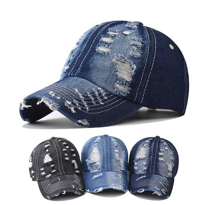 Distressed Denim Baseball Cap – Unisex Snapback Hat