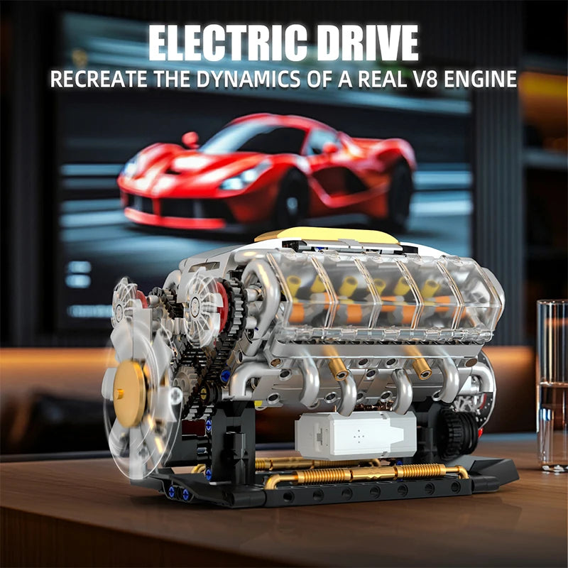 Electric V8 Engine Building Blocks Set – 692pcs Motorized Model Kit