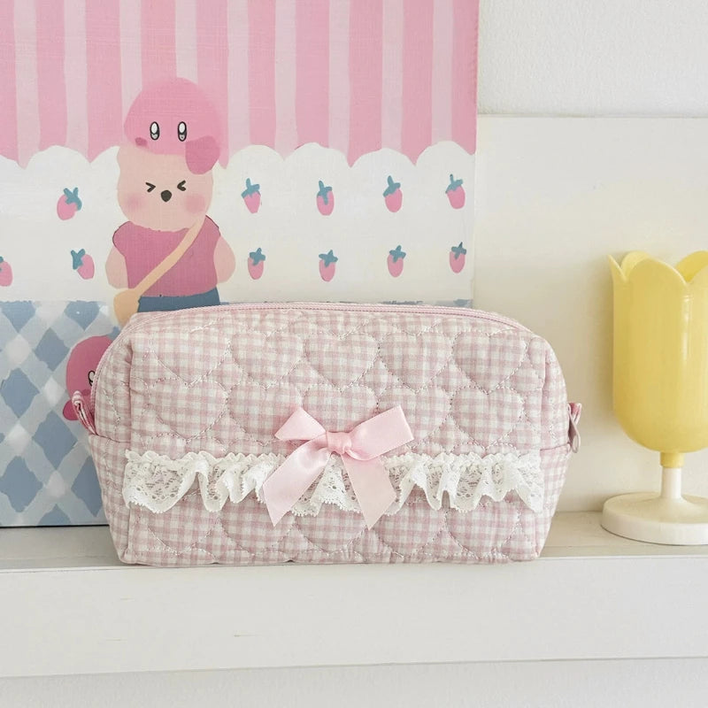 Floral Lace Makeup Bag – Cute Bow Cosmetic Pouch for Women
