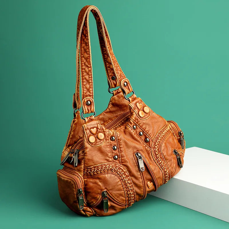 Y2K Punk Rivet PU Leather Tote Shoulder Bag for Women