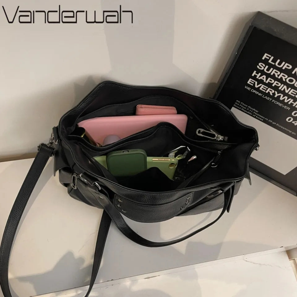 Motorcycle Style Tote Bag for Women – Y2K Leather Crossbody Shoulder Bag