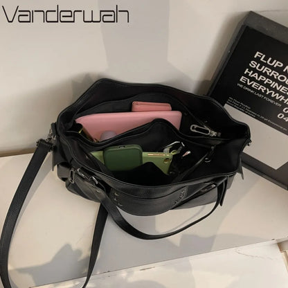 Motorcycle Style Tote Bag for Women – Y2K Leather Crossbody Shoulder Bag