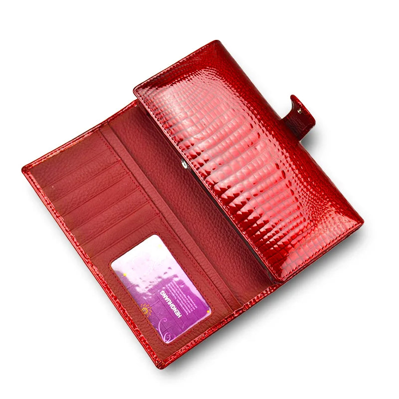 Alligator Pattern Genuine Leather Long Wallet for Women