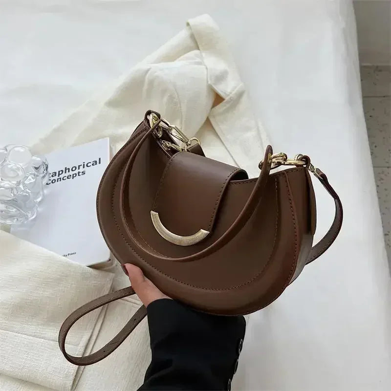 Leather Saddle Shoulder Bag – Designer Underarm Crossbody Purse for Women