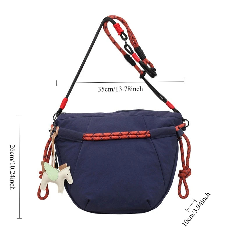 Trendy Shoulder Bags Women Oxford Fabric Drawstring Foldable Crossbody Bag Minimalist Design Casual