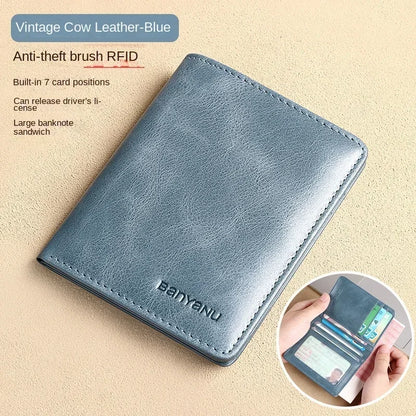 RFID Blocking Genuine Leather Wallet for Men – Slim Vertical Bifold with Card Holder