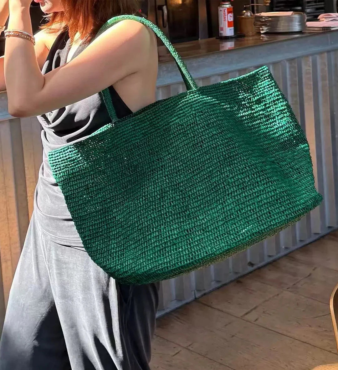 Large Raffia Straw Tote Bag – Handwoven Women's Beach Handbag