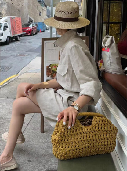 Handwoven Straw Clutch Bag – Elegant Summer Beach Handbag