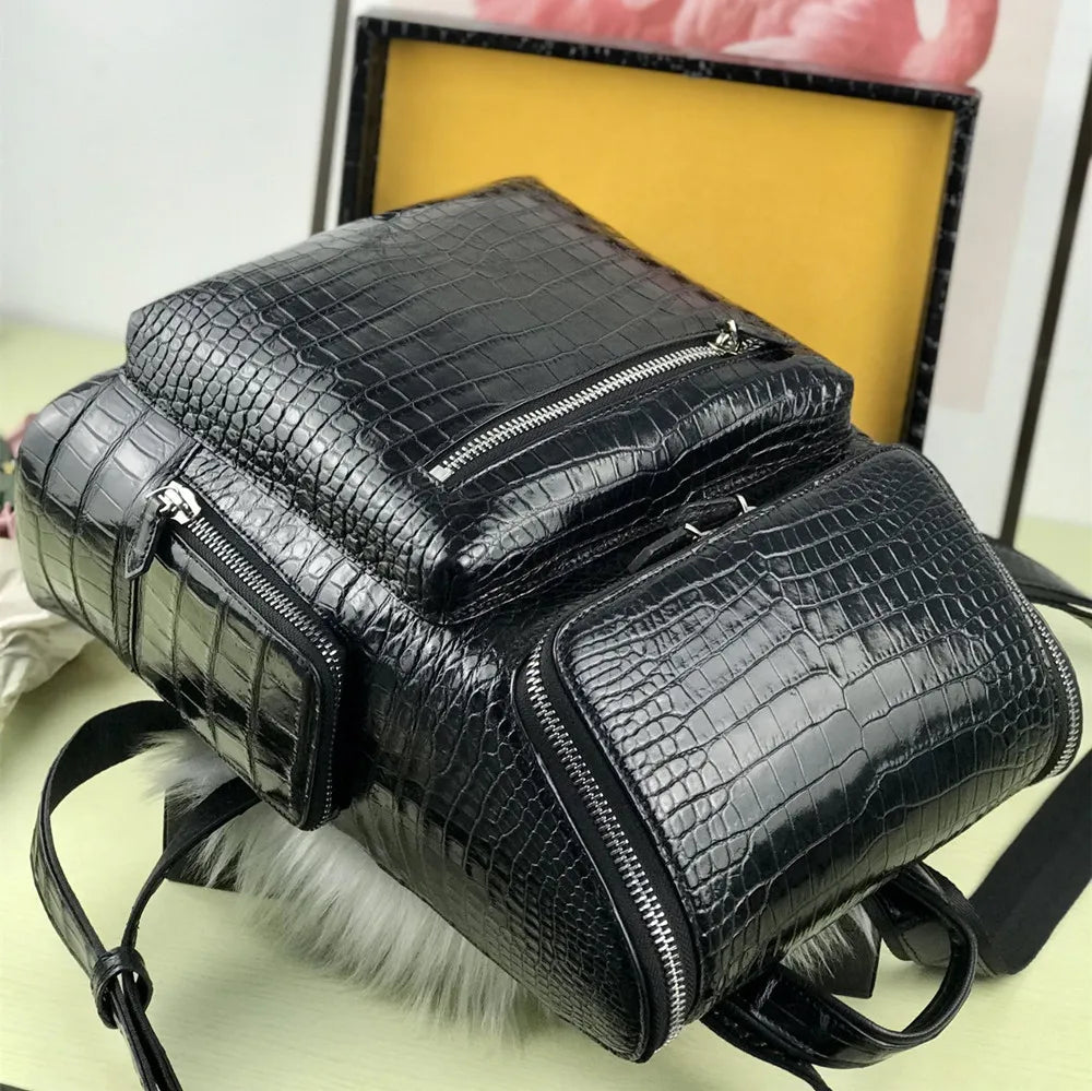 Men's Genuine Crocodile Leather Laptop Backpack