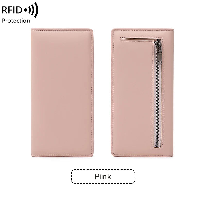 RFID Blocking Women's Long Leather Travel Wallet with Passport Holder & Card Slots