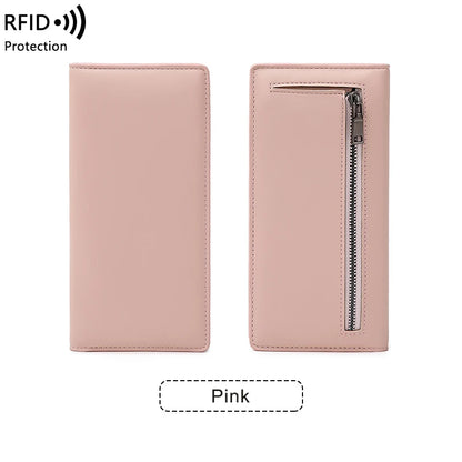 RFID Blocking Women's Long Leather Travel Wallet with Passport Holder & Card Slots