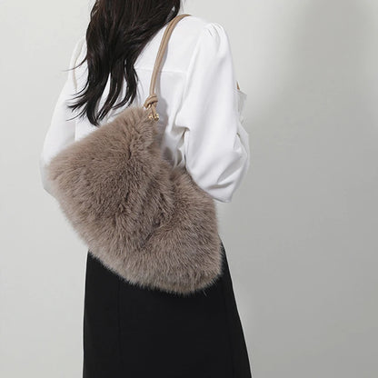 Faux Rabbit Fur Shoulder Bag – Luxury Plush Women's Handbag