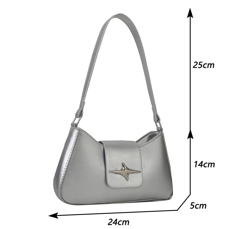 Y2K Glossy PU Leather Shoulder Bag for Women – Small Luxury Underarm Purse