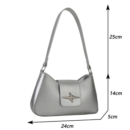 Y2K Glossy PU Leather Shoulder Bag for Women – Small Luxury Underarm Purse