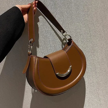 Leather Saddle Shoulder Bag – Designer Underarm Crossbody Purse for Women