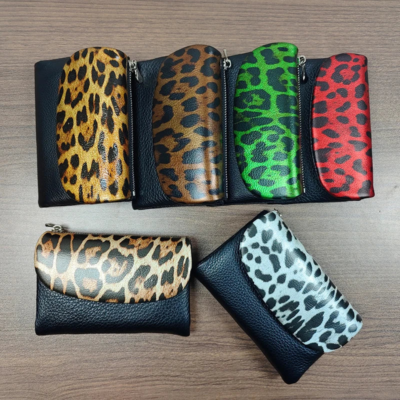 Leopard Print Leather Wallet for Women – Short Organizer Purse