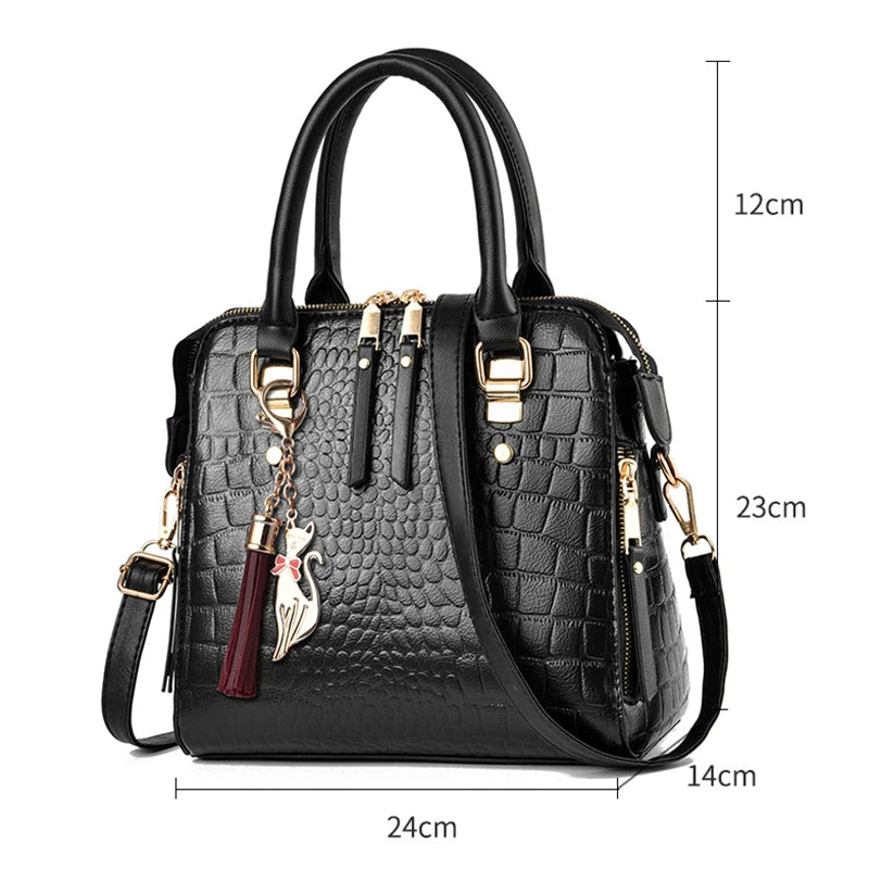 Luxury Alligator Pattern Handbag for Women – Large Capacity PU Leather