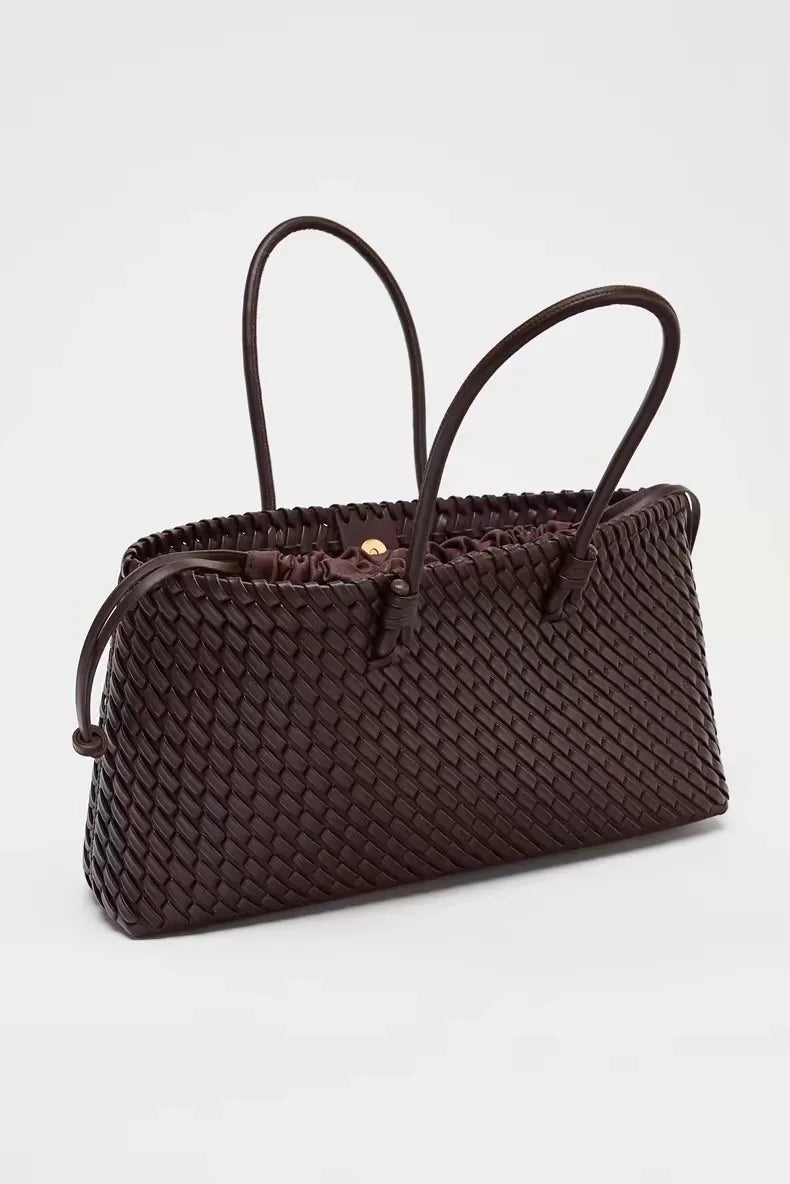 Large Woven PU Leather Tote Bag for Women – Luxury Shoulder Handbag