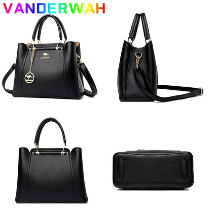 Women's Leather Crossbody Handbag – 3-Layer Shoulder Bag