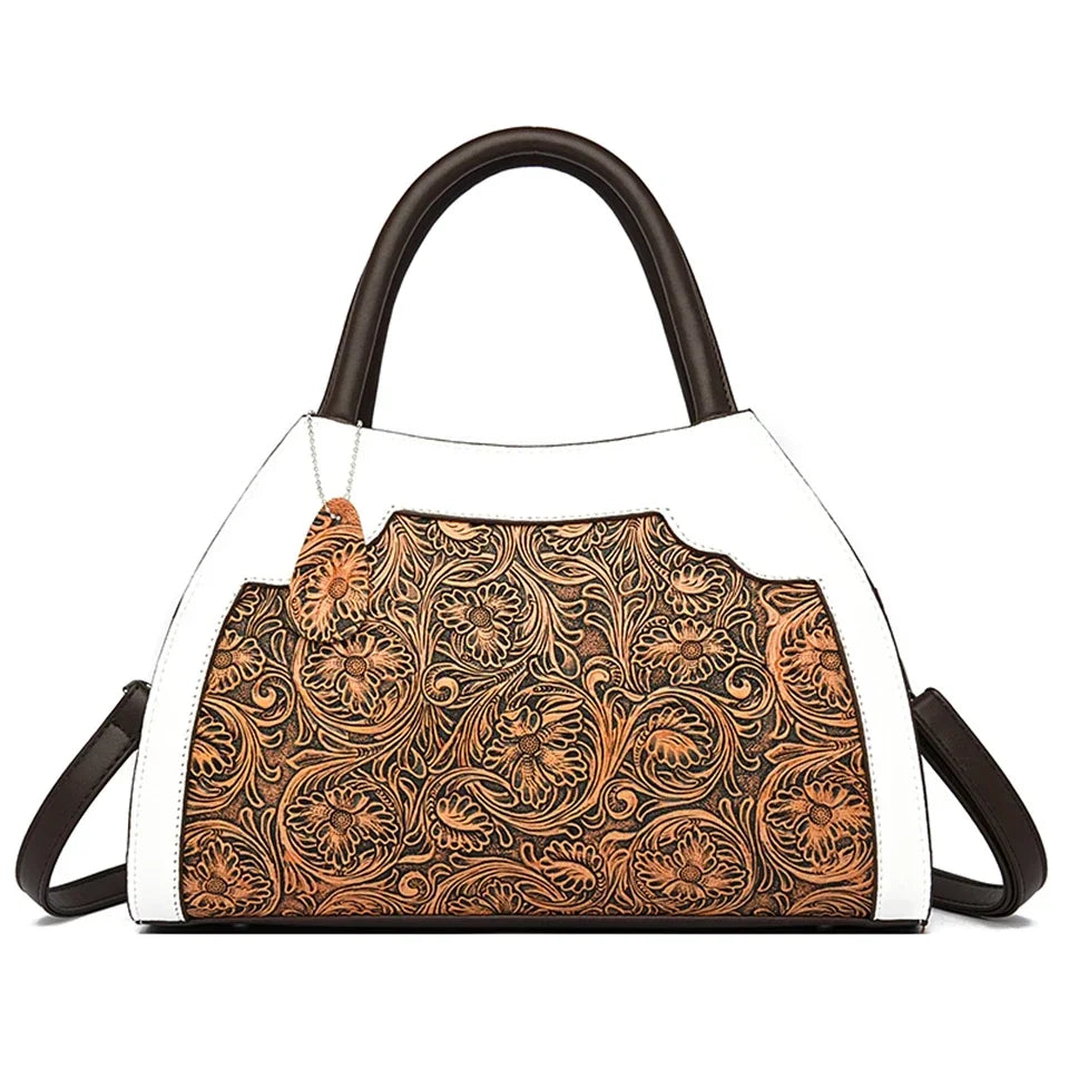 Luxury Floral Embossed Leather Handbag for Women