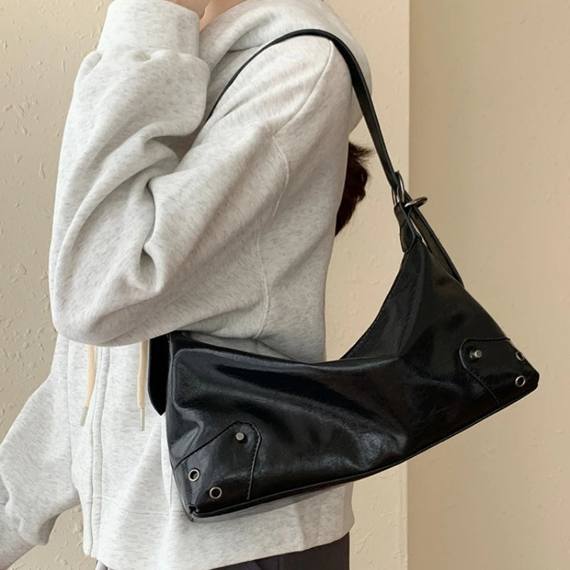 Y2K Retro PU Leather Underarm Bag – Vintage Shoulder Bag for Women